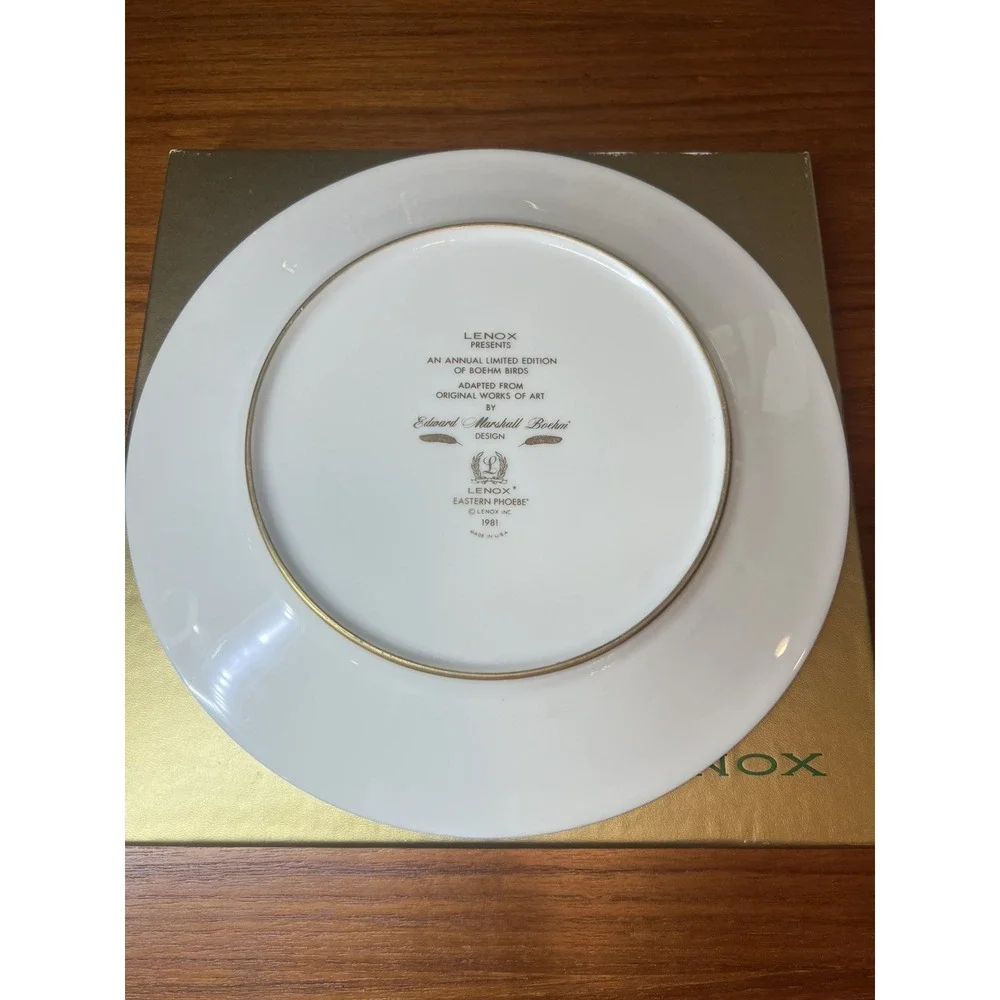 Lenox China Boehm Eastern Pheobes Bird Plate 1981 Limited Edition USA Collectors